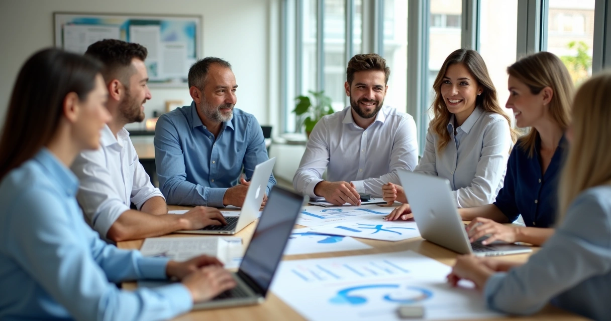 Equipe de marketing digital reunida planejando campanha para clínica odontológica 