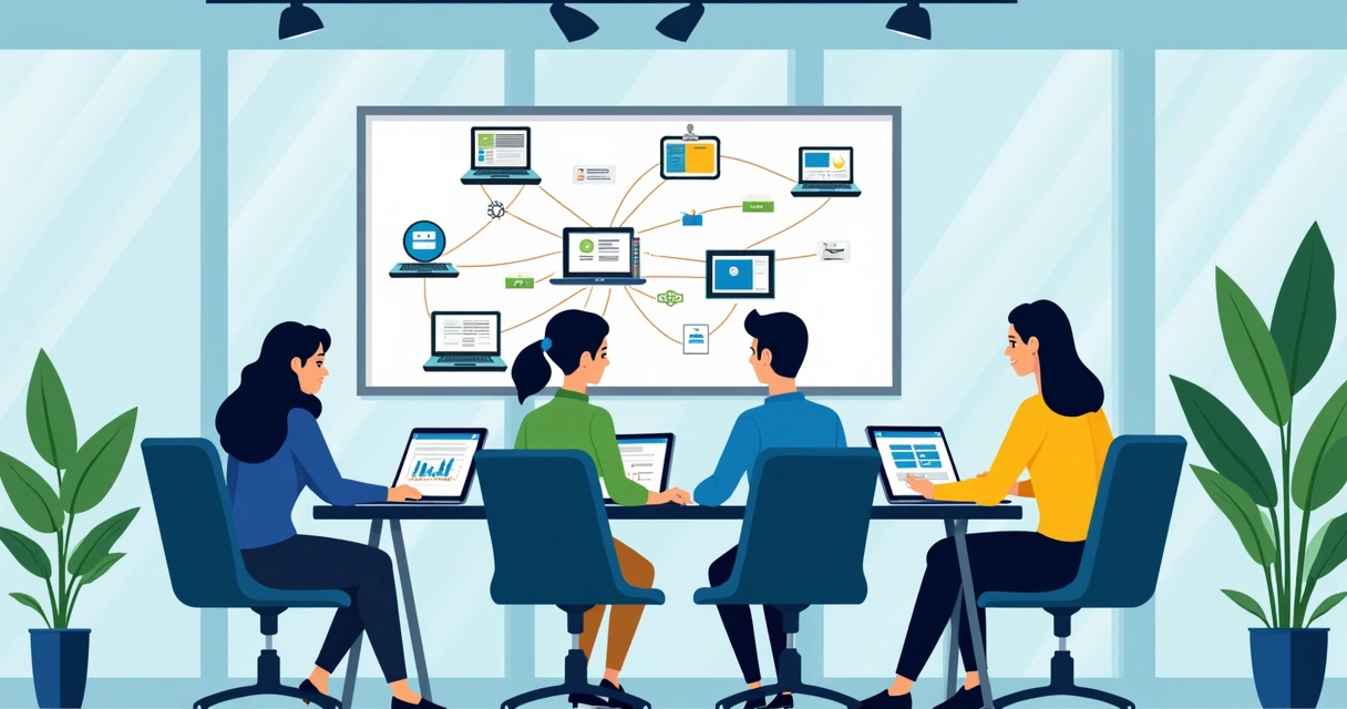 Equipe de marketing discutindo integração de canais de vendas