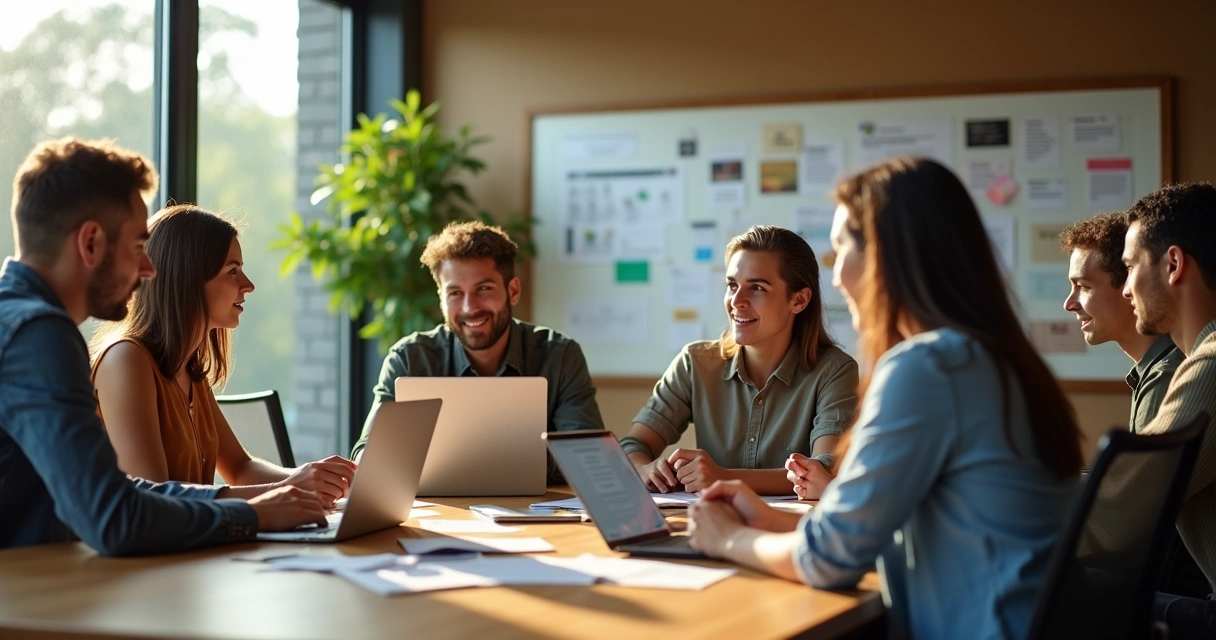 Equipe de marketing colaborando em escritório moderno 