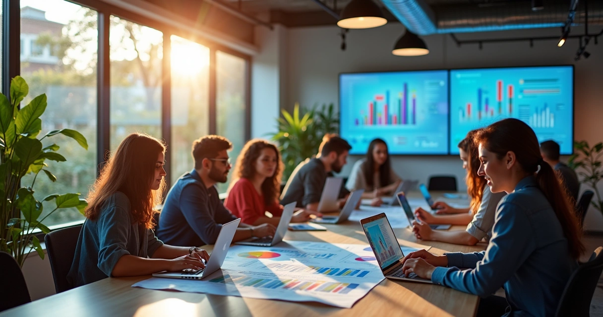 Equipe de marketing reunida em escritório moderno de Porto Velho 