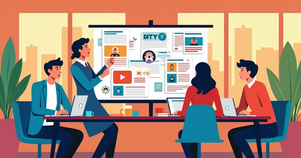 Captação de Leads: 10 Estratégias Digitais Para SaaS Equipe de marketing produzindo conteúdos digitais em um escritório