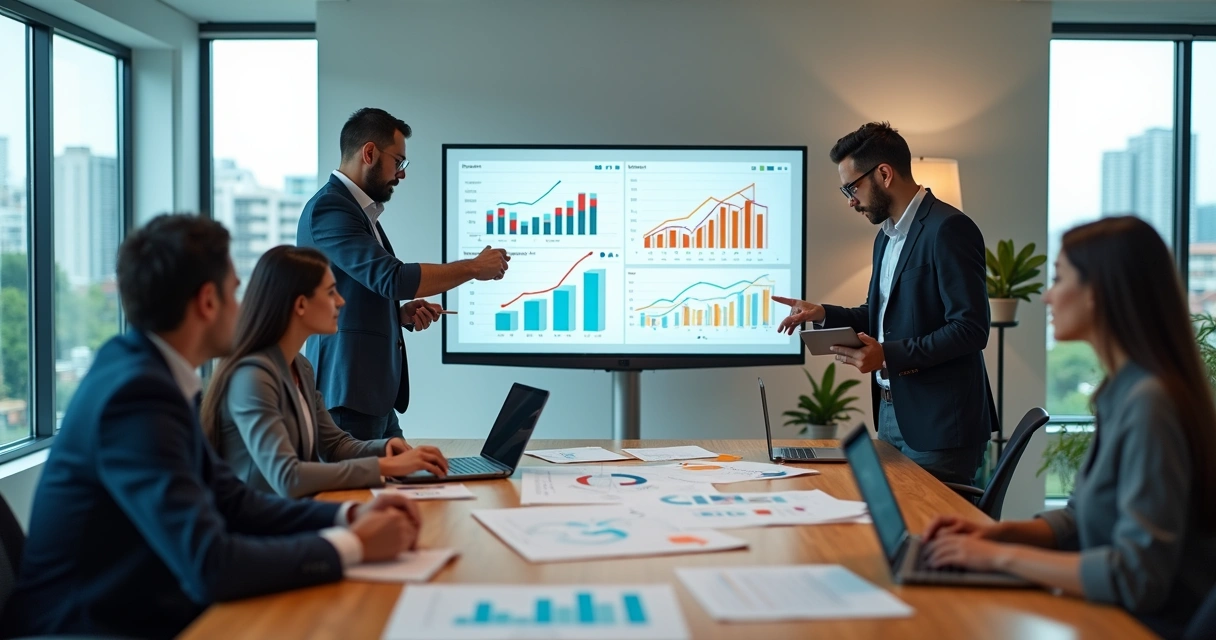 Equipe de marketing em reunião estratégica em escritório moderno 