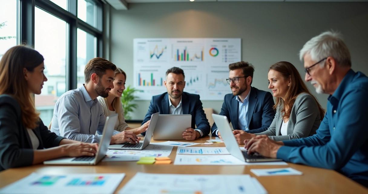 Equipe de marketing digital em reunião 