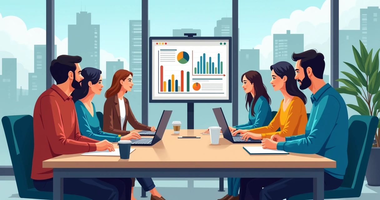 Equipe de marketing reunida em sala de reuniões em Curitiba