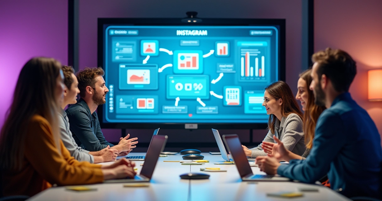 Profissionais discutindo estratégia de marketing digital para empresas B2B no Instagram 