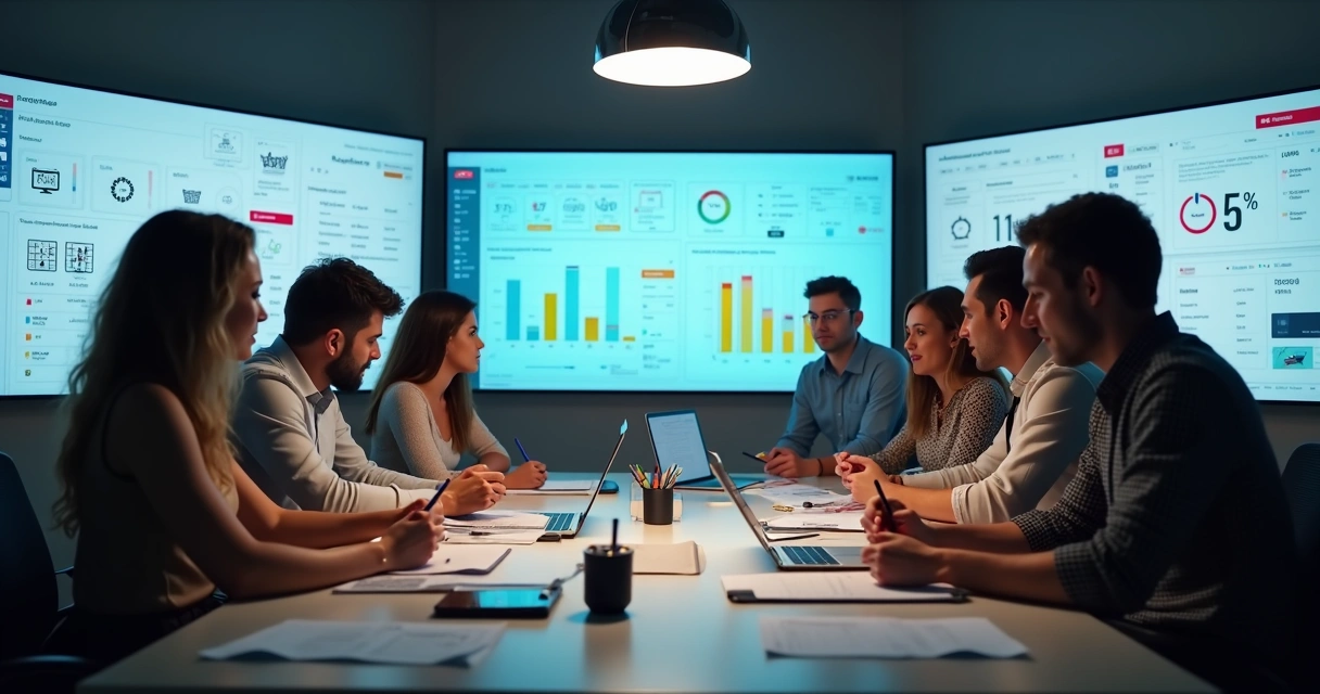 Equipe de marketing de varejo analisando estratégia multicanal para e-commerce 