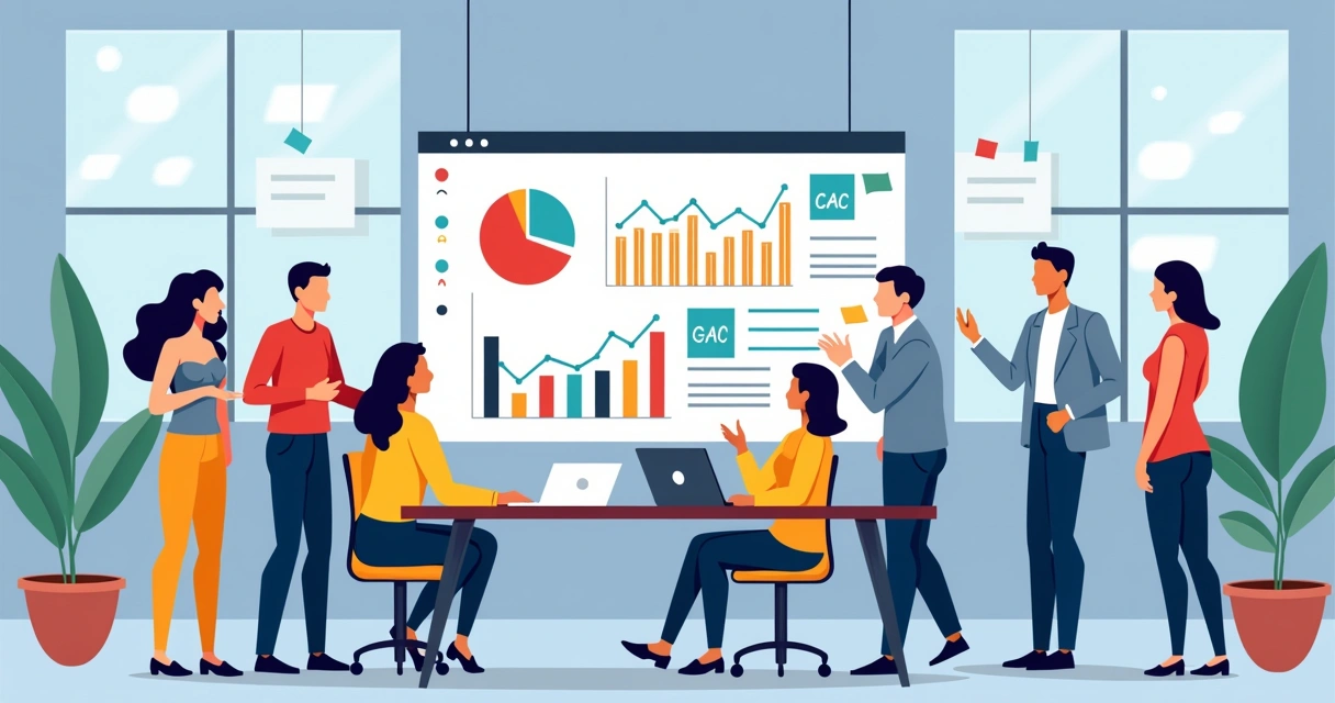 Equipe de marketing e vendas discutindo estratégias conjuntas 