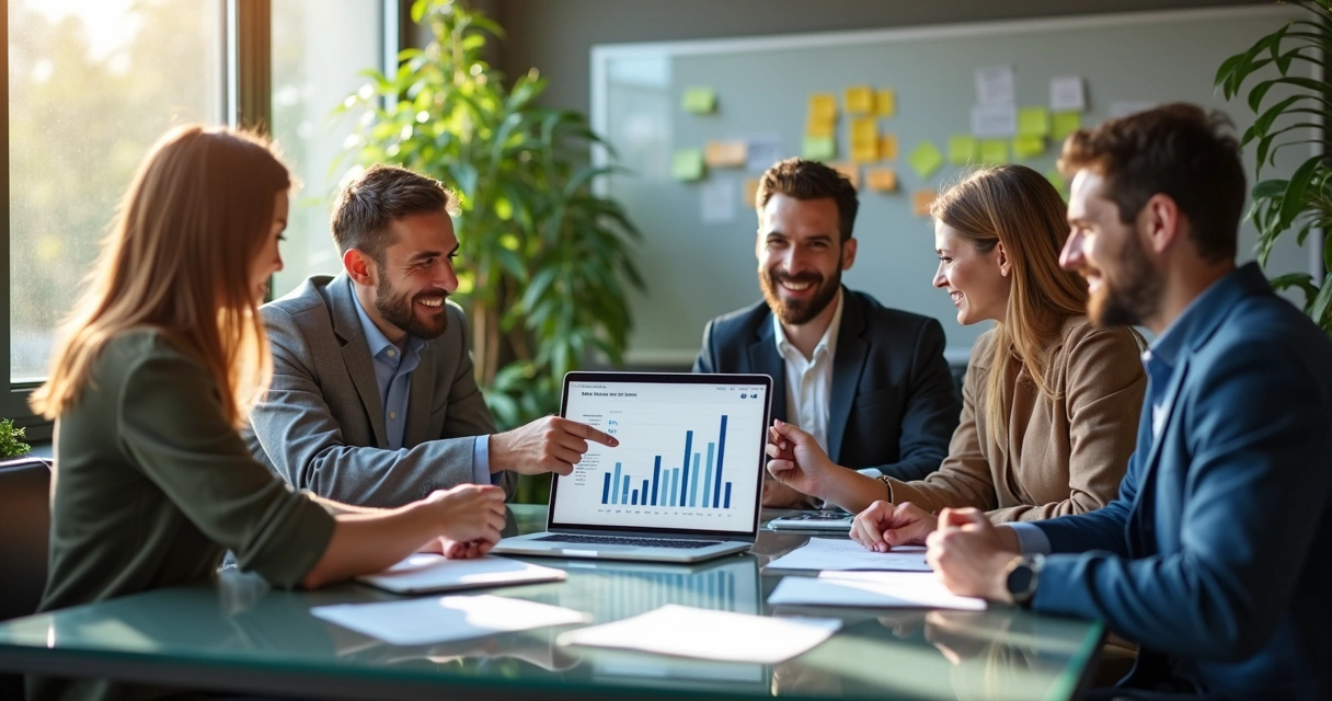 Marketing e vendas reunidos discutindo estratégias digitais na empresa