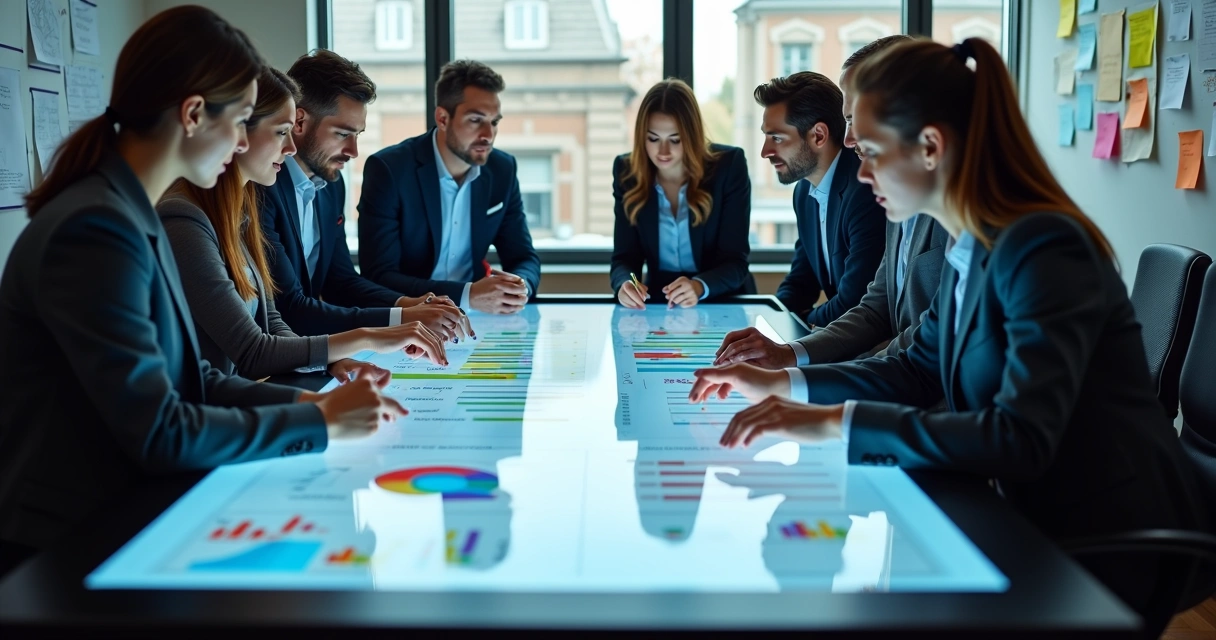 Equipe de marketing e vendas analisando dados juntos 