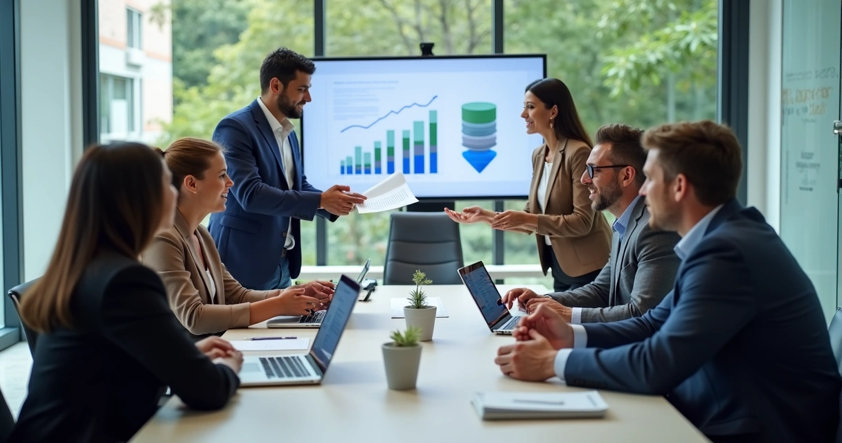 Equipe unida de marketing e vendas em reunião colaborativa 