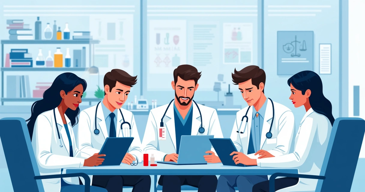 Uso de aminoglicosídeos na endocardite: riscos e benefícios 1 Equipe médica analisando exames de pacientes para escolha de antibióticos