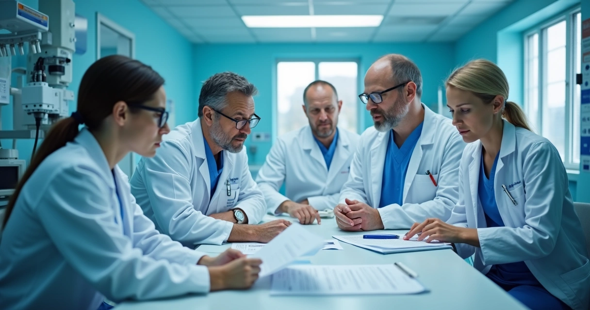Equipe médica analisando exames em ambiente hospitalar 
