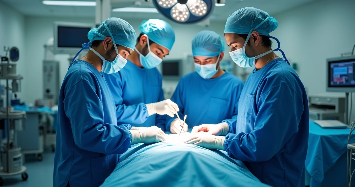 Equipe médica de cirurgiões em sala de operação 