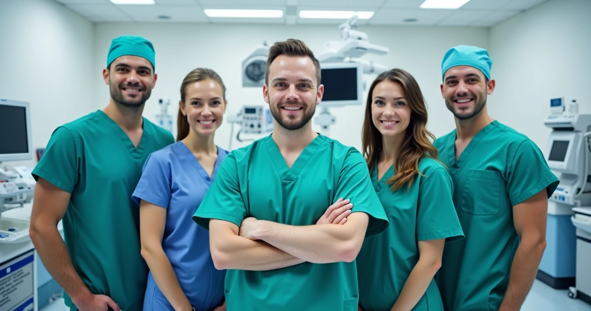 Equipe médica reunida em centro cirúrgico 