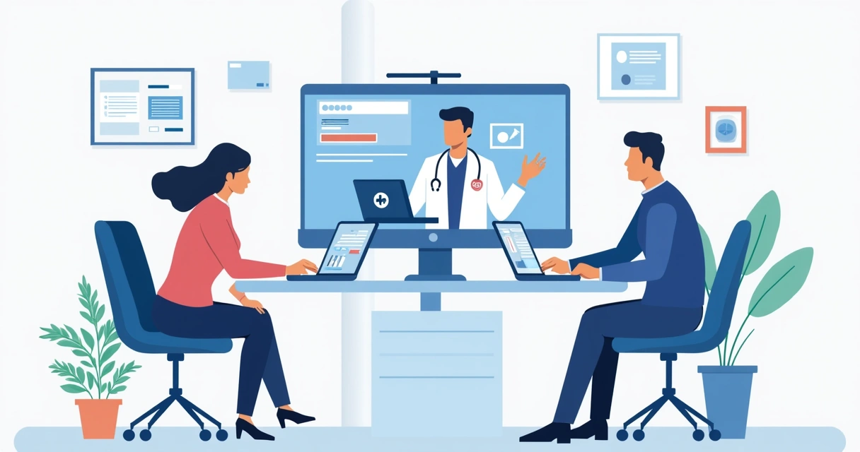 Equipe médica colaborando online por telemedicina em consulta virtual 