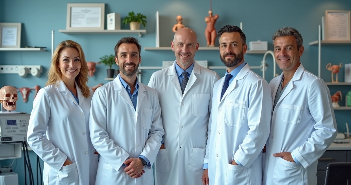 Equipe de especialistas em urologia e andrologia em consultório moderno. 