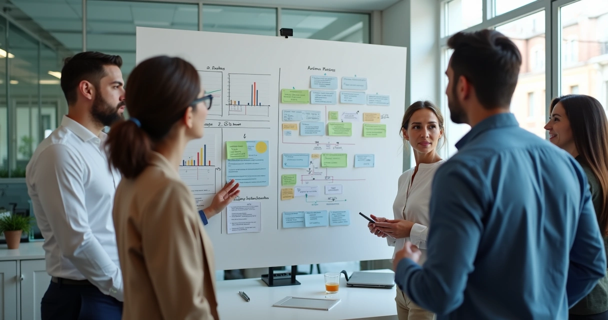 Equipe corporativa discutindo melhorias de processo 