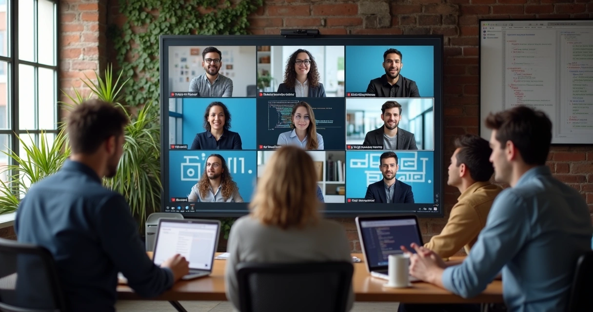 Mentoria com desenvolvedores trocando experiências online 