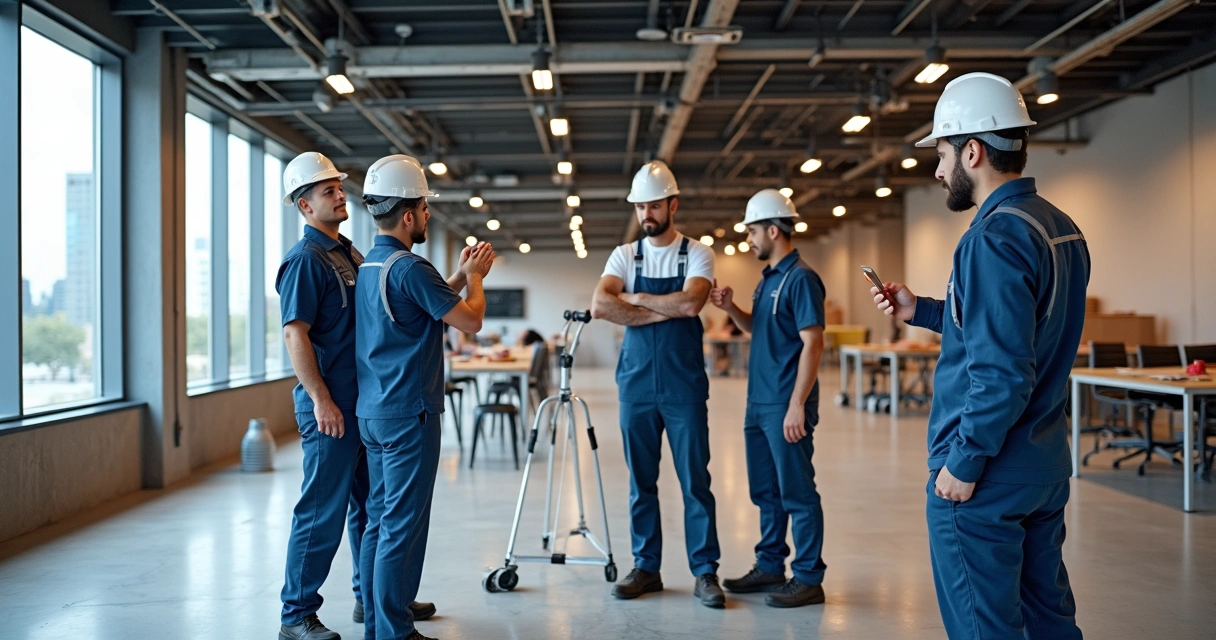 Equipe da Metest trabalhando em obra comercial com estrutura metálica em Alphaville 