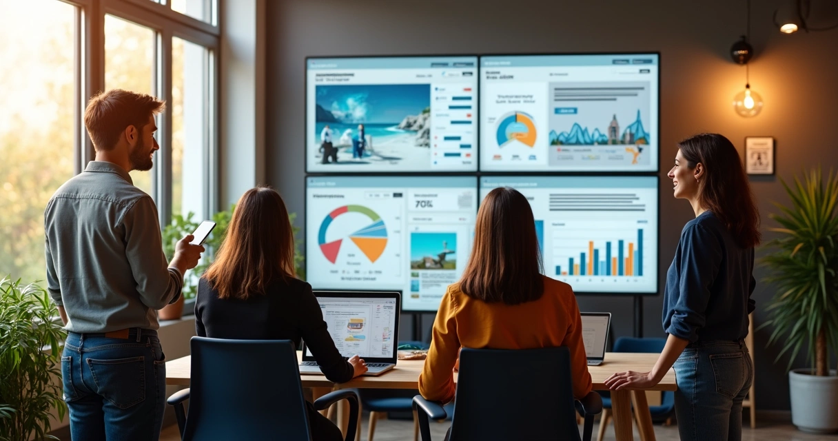 Equipe de marketing digital trabalhando em campanha online