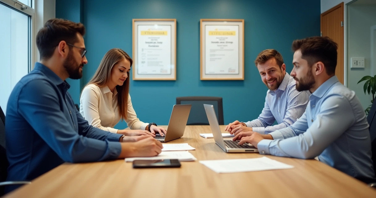 Equipe de tradutores profissionais em reunião na Millennium Traduções 
