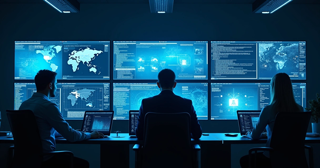 Equipe de monitoramento de segurança digital em operação 