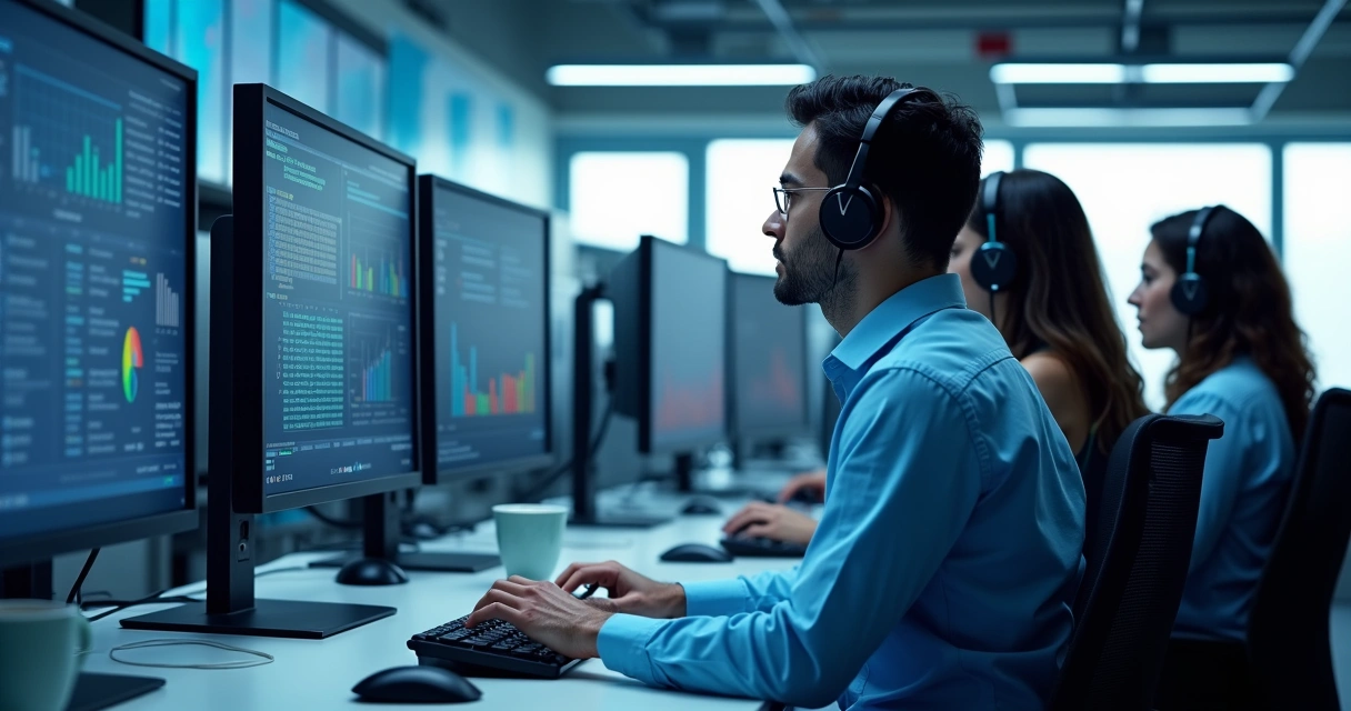 Equipe de TI monitorando painel de backup em nuvem 