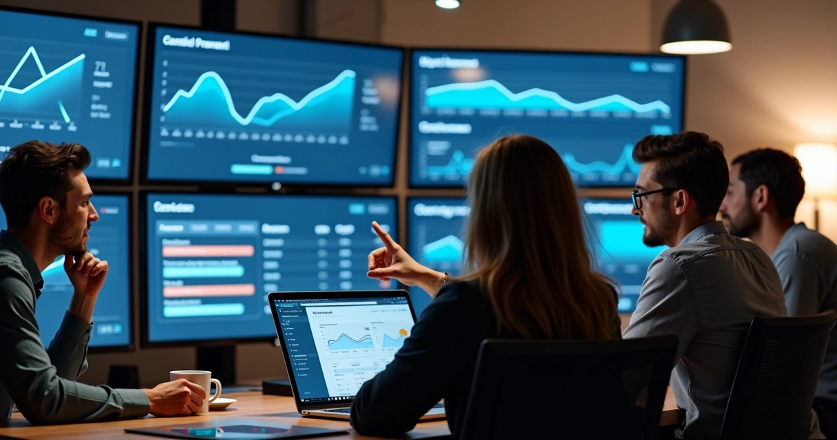 Equipe analisando resultados de anúncios para SaaS 