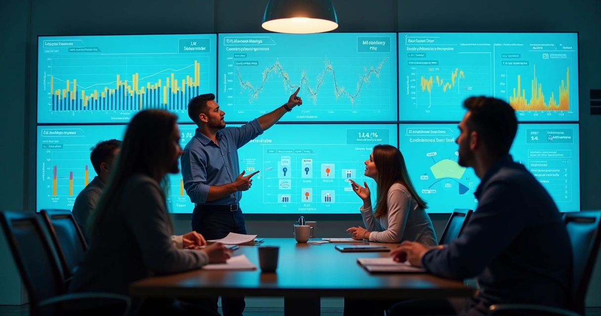 Equipe monitorando indicadores de desempenho em gestão de condomínios 