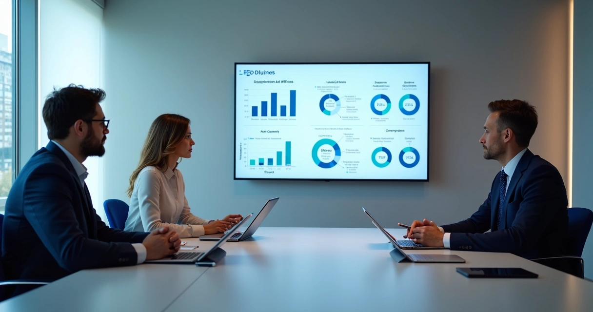 Team analyzing lead metrics on a large screen