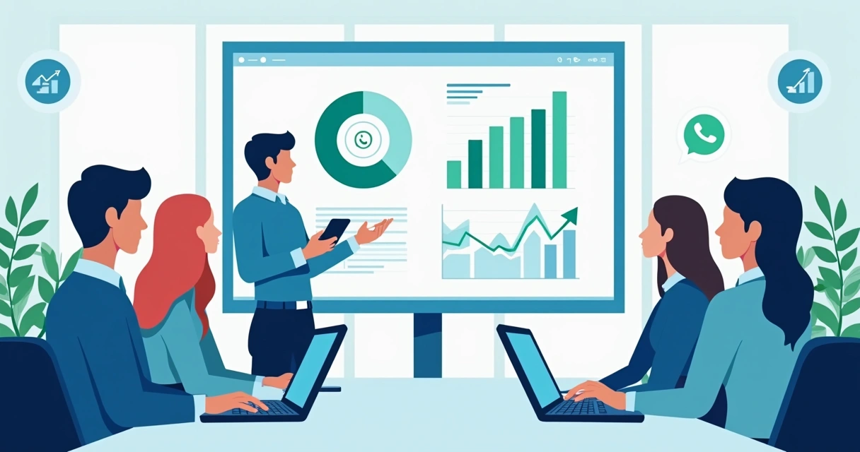 Equipe analisando métricas de grupos via painéis digitais 