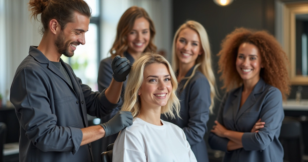 Equipe de salão trabalhando sorridente 