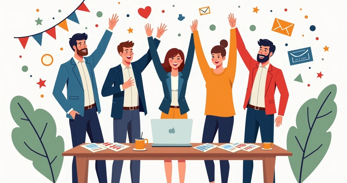 Equipe de campanha eleitoral celebrando juntos em volta de uma mesa