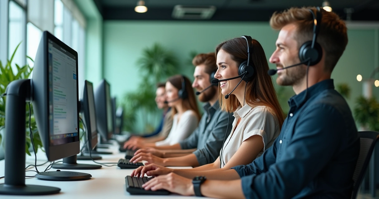Equipe usando sistema de multiatendimento com WhatsApp e redes sociais