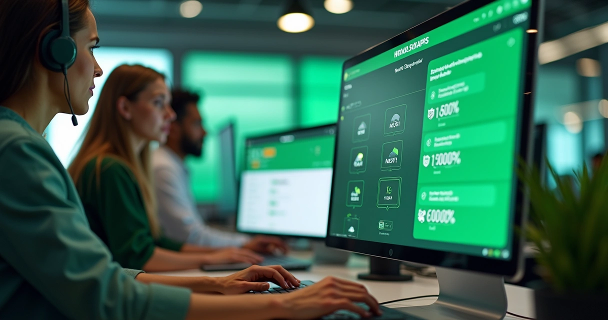 Equipe usando multiatendimento no WhatsApp com métricas na tela