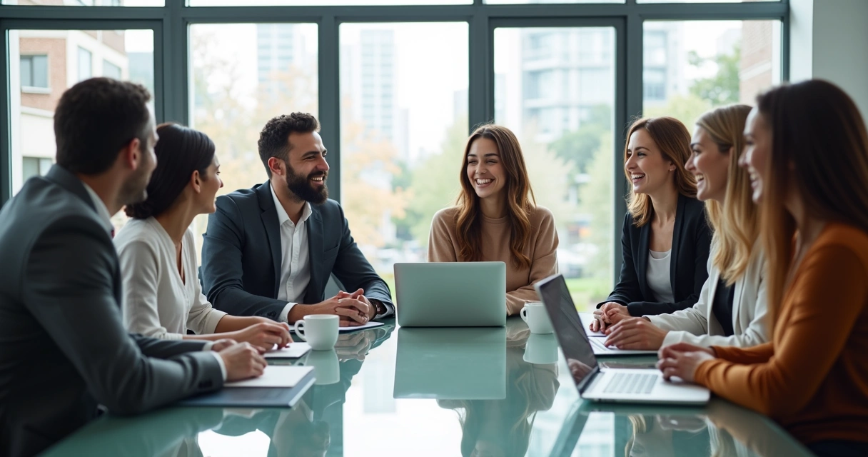 Pessoas de diferentes culturas conversando ao redor de uma mesa de trabalho 
