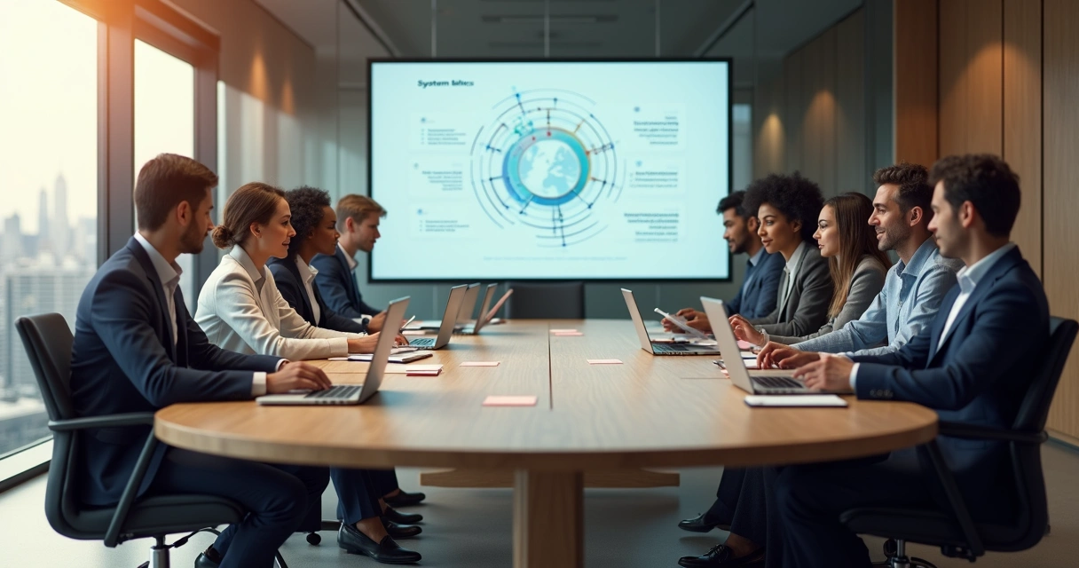 Reunião de equipe multicultural em mesa redonda com foco em alinhamento ético 