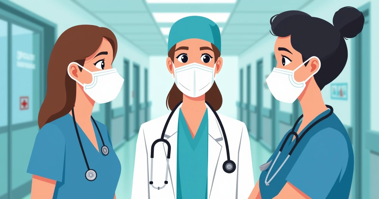 Contágio e prevenção da tuberculose pulmonar em hospitais 1 Equipe multidisciplinar com máscara em hospital
