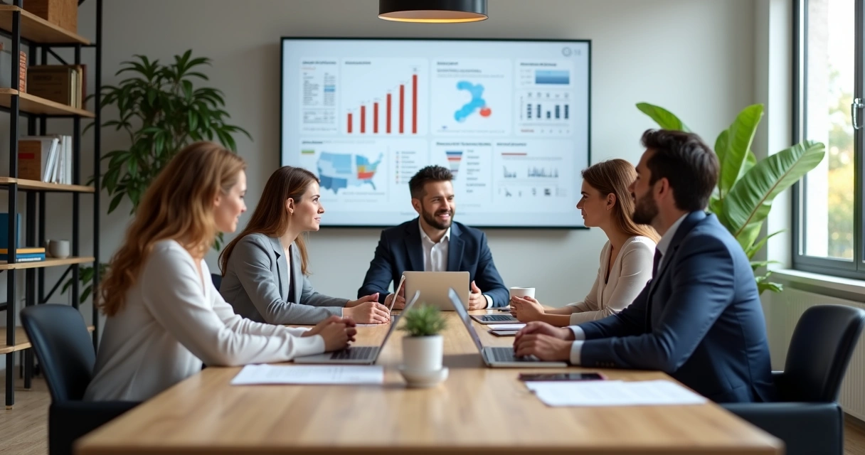 Equipe multidisciplinar em reunião em escritório moderno e iluminado 