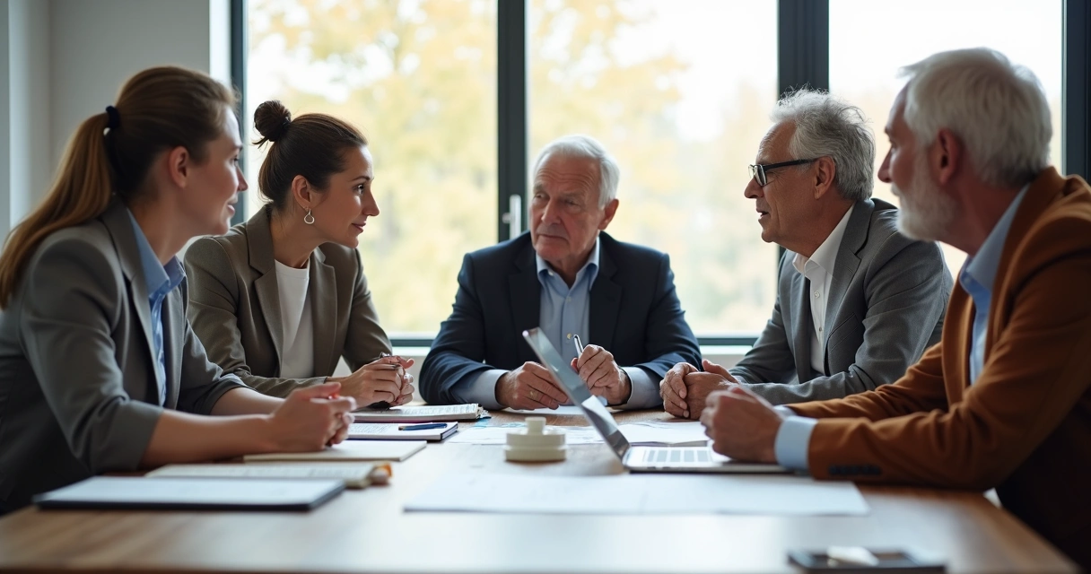 Equipe multigeracional em reunião de trabalho