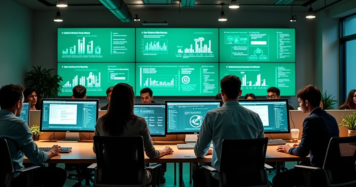 Equipe observando vários números de WhatsApp em telas enquanto monitoram engajamento 