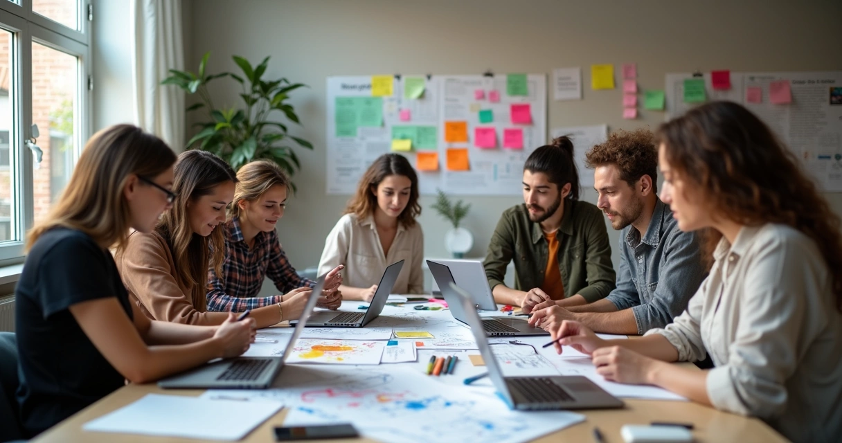 Equipe desenvolvendo protótipo de MVP em ambiente colaborativo 