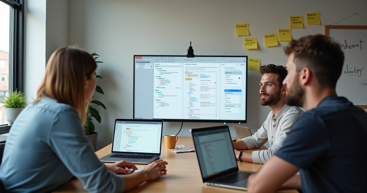 Equipe construindo MVP em editor visual 