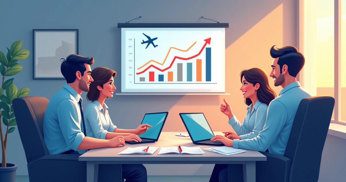 Equipe negociando acordo de viagem com consultor 