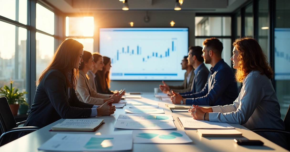 Equipe de negócios discutindo transformação via APIs e marketplace