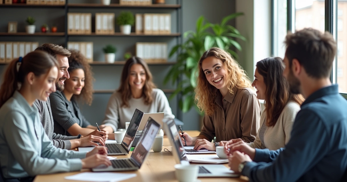 Equipe de trabalho reunida em um escritório moderno 