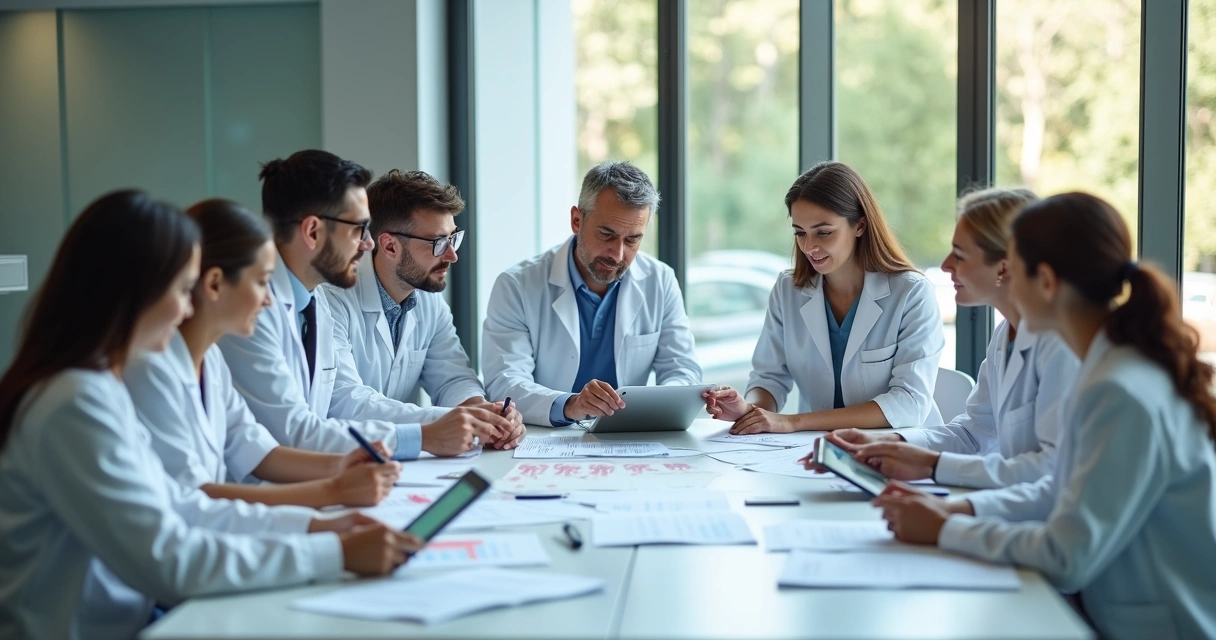 Equipe odontológica reunida discutindo estratégias