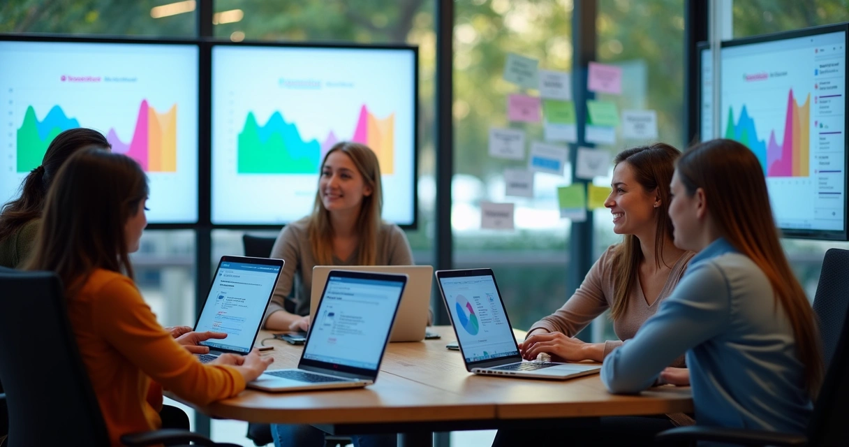 Equipe participa de workshop de onboarding com sistema no-code na tela 