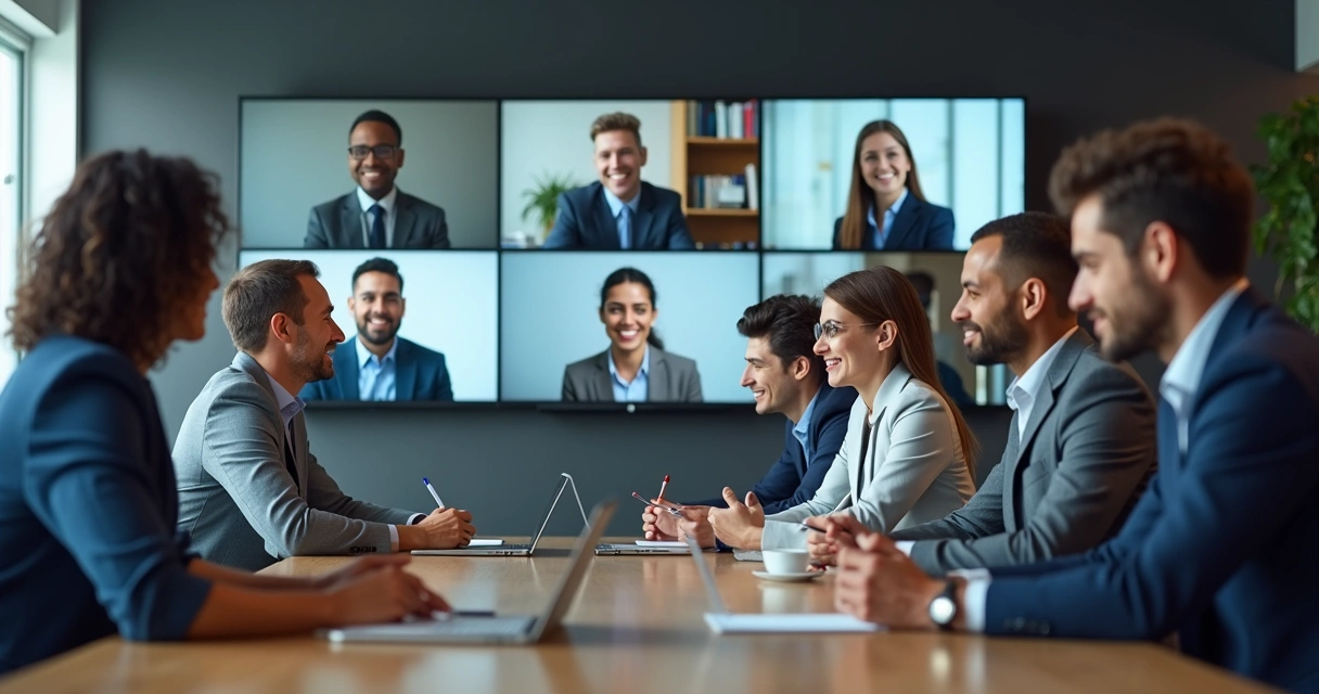Equipe trabalhando reunida em videoconferência