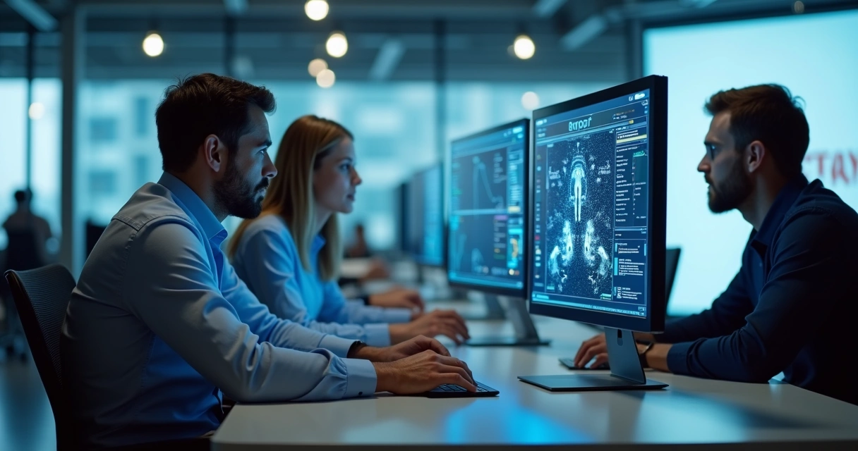 Equipe de suporte gerenciando a infraestrutura de IA